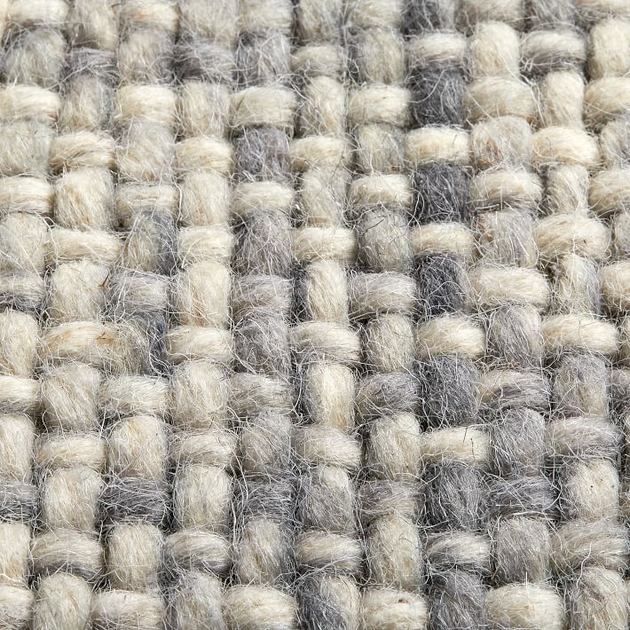 Mid-Century Heathered Basketweave Wool Rug- Steel - Image 3
