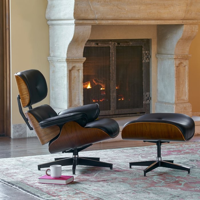 Omari Swivel Lounge Chair and Ottoman, Black - Image 2