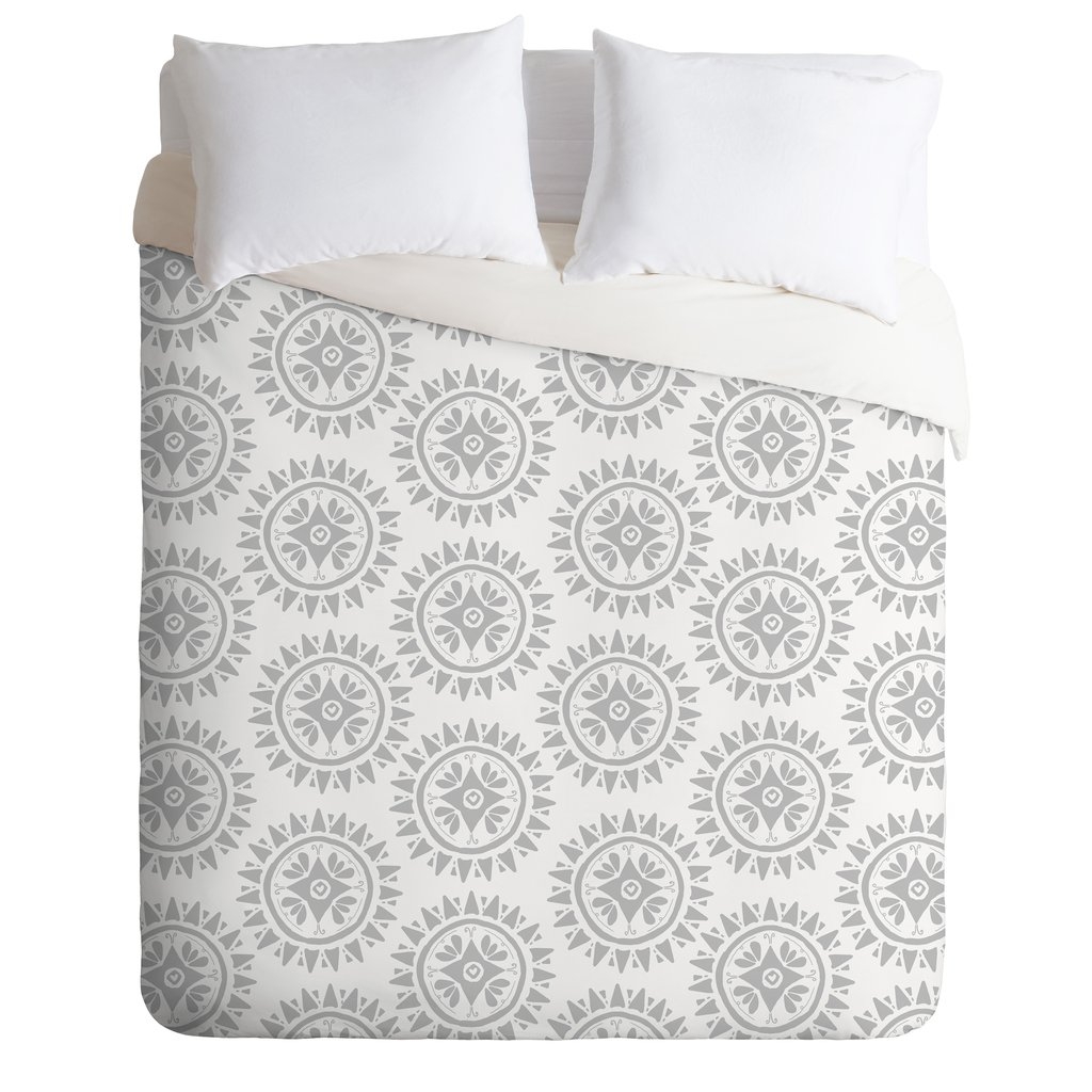 GREY MEDALLION PATTERN Twin/XL Duvet Cover + Pillow Sham By Allyson Johnson - Image 1