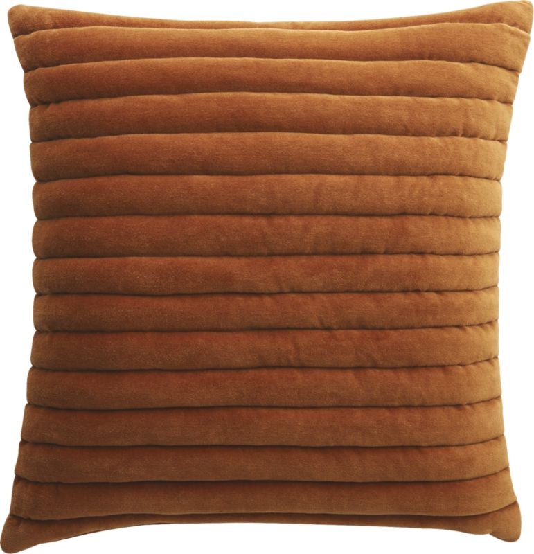18" Channeled Copper Velvet Pillow with Down-Alternative Insert - Image 4