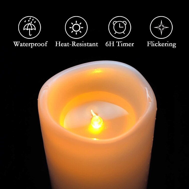 2 Piece D4" X H10" Waterproof Outdoor Flameless Pillar Candles With Remote And Timers (Warm Yellow Light) - Image 2