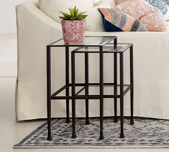 Tanner Metal &amp; Glass Nesting Tables, Set of 2, Matte Iron-Bronze finish, Premium In-Home Delivery - Image 2