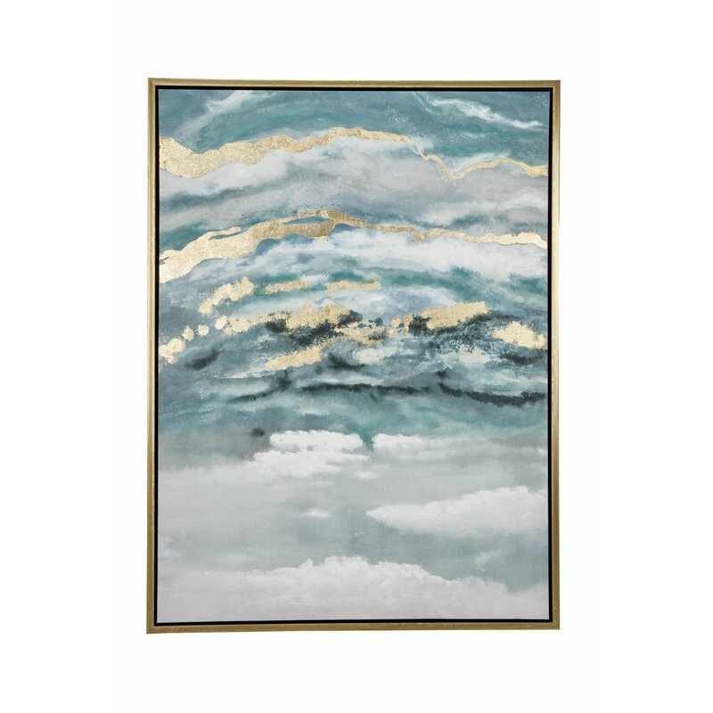 Turquoise & Gold Abstract Framed Painting - Image 0