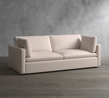 Bolinas Upholstered Sofa 90", Down Blend Wrapped Cushions, Belgian Linen Light Gray - Image 1