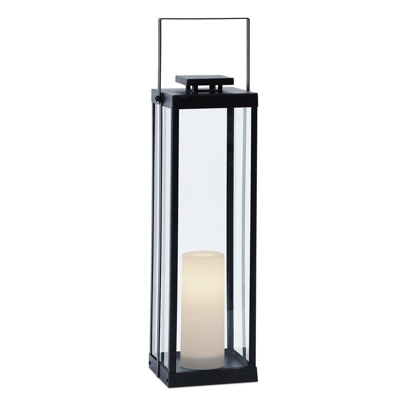 La Sal Black Battery Powered Integrated LED Outdoor Lantern with Electric Candle - Image 0