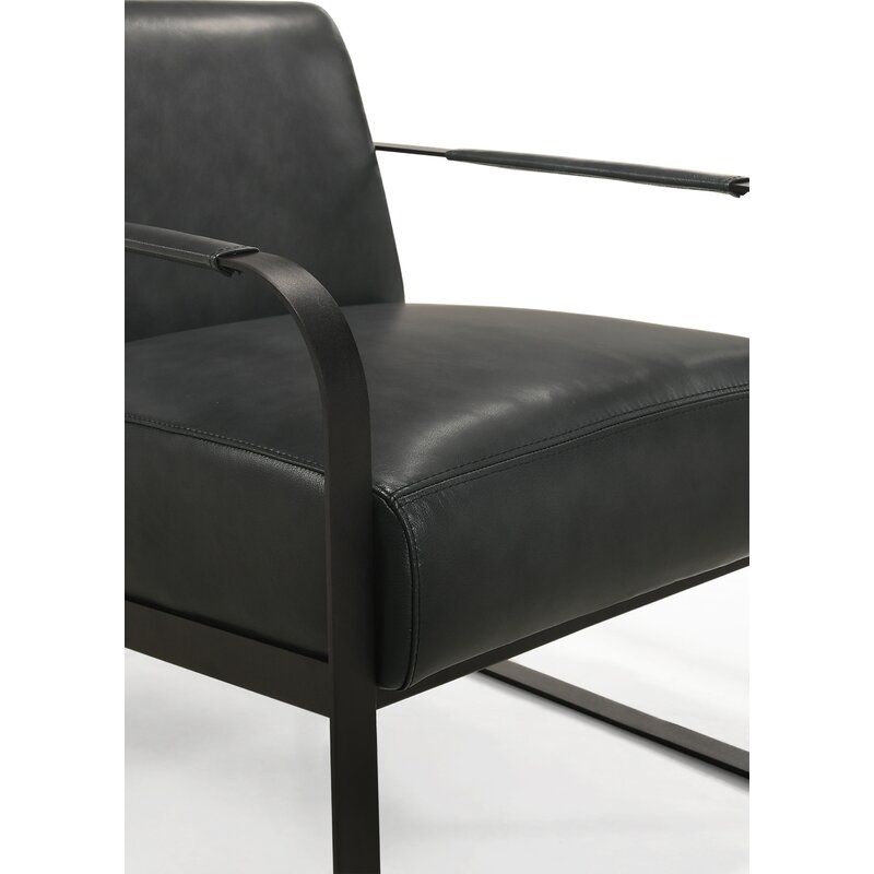 Mason Lounge Accent Chair in , Black Genuine Leather - Image 2