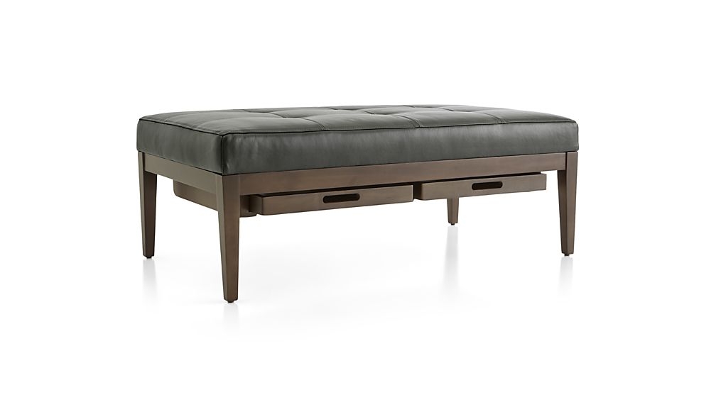 Nash Leather Tufted Rectangular Ottoman with Tray - Image 1