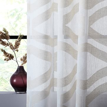 Sheer Clipped Jacquard Geo Curtain, Ivory, 48"x96" - Image 4