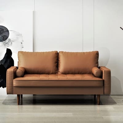 US Pride Faux Leather Mid-century Modern Sofa - Image 0