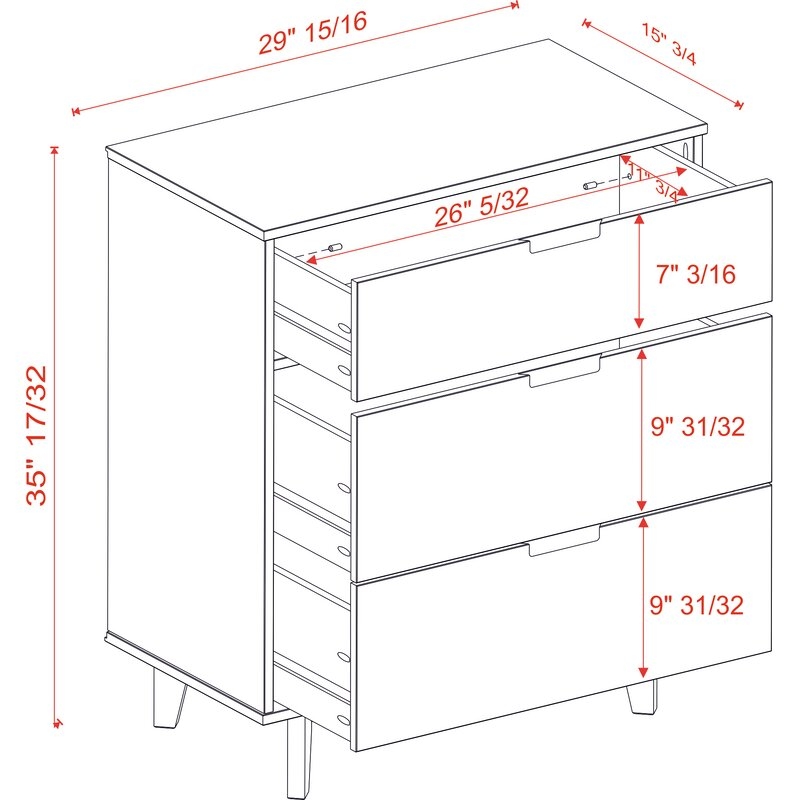 Dorinda Groove Handle Wood 3 Drawer Dresser- white - Image 1