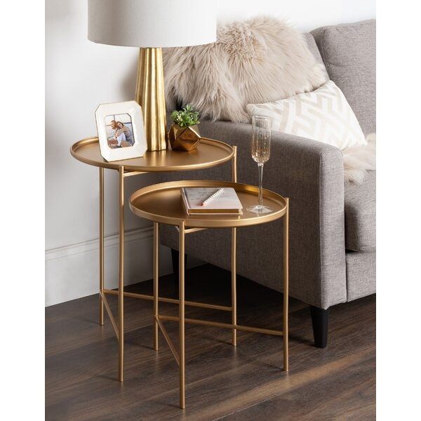 Petersburg Round Metal 2 Piece Nesting Tables; Gold - Image 0