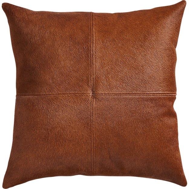 18" LIGHT BROWN COWHIDE PILLOW WITH FEATHER-DOWN INSERT - Image 1