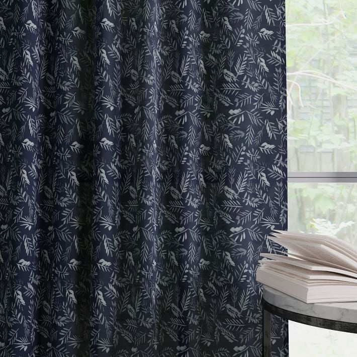 Cotton Canvas Tossed Ferns Curtains (Set of 2) - Midnight - Image 1