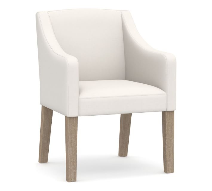 Classic Upholstered Slope Armchair with Seadrift Legs, Performance Everydaylinen(TM) Ivory - Image 0