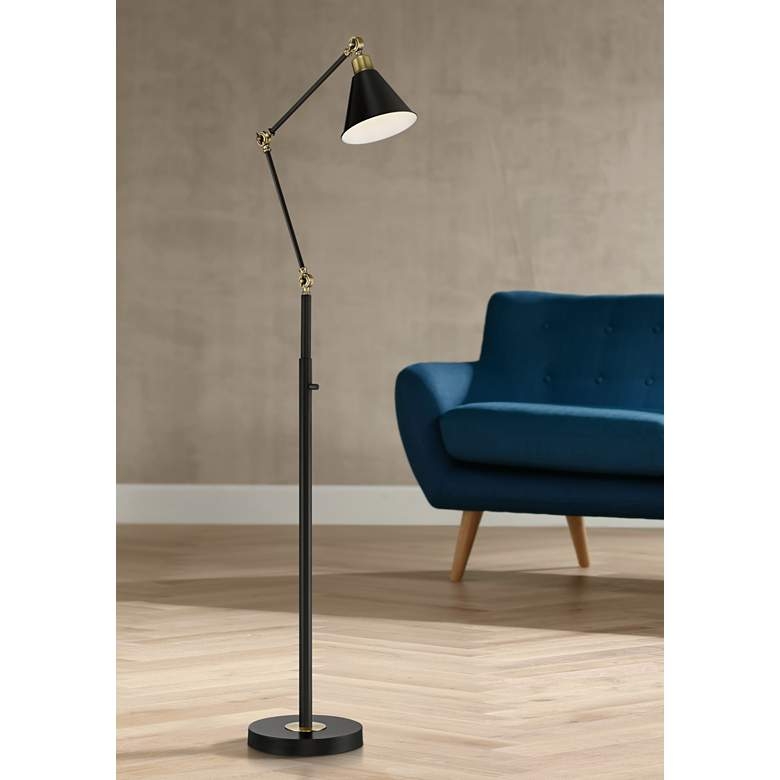 Wray Black and Antique Brass Adjustable Floor Lamp - Image 4