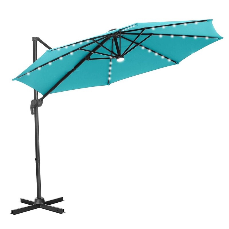 Waville 10" Octagonal Lighted Cantilever Umbrella - Blue - Image 0