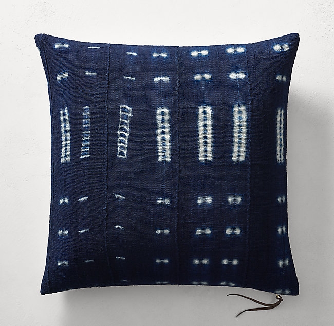 Handcrafted African Indigo Shibori Dash Pillow Cover- 22"Sq. - No Insert - Image 0