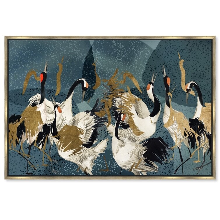 Oliver Gal Signature Crane Love by Oliver Gal - Floater Frame Graphic Art Print on Canvas - Image 0