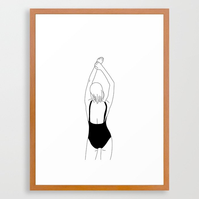 Woman in swimsuit line drawing - Alia Framed Art Print by The Colour Study - Image 0