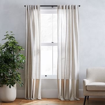 Belgian Flax Linen + Luster Velvet Curtain, Natural + Stone 48"x108" - Image 0