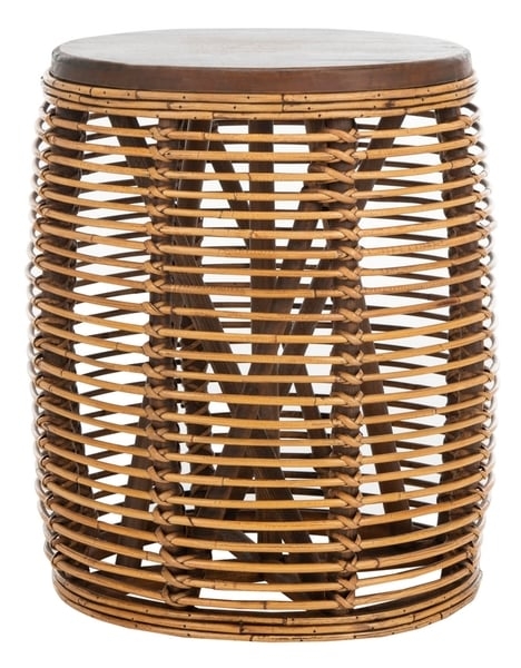Maui Rattan Drum Stool Table - Honey Brown Wash - Safavieh - Image 0