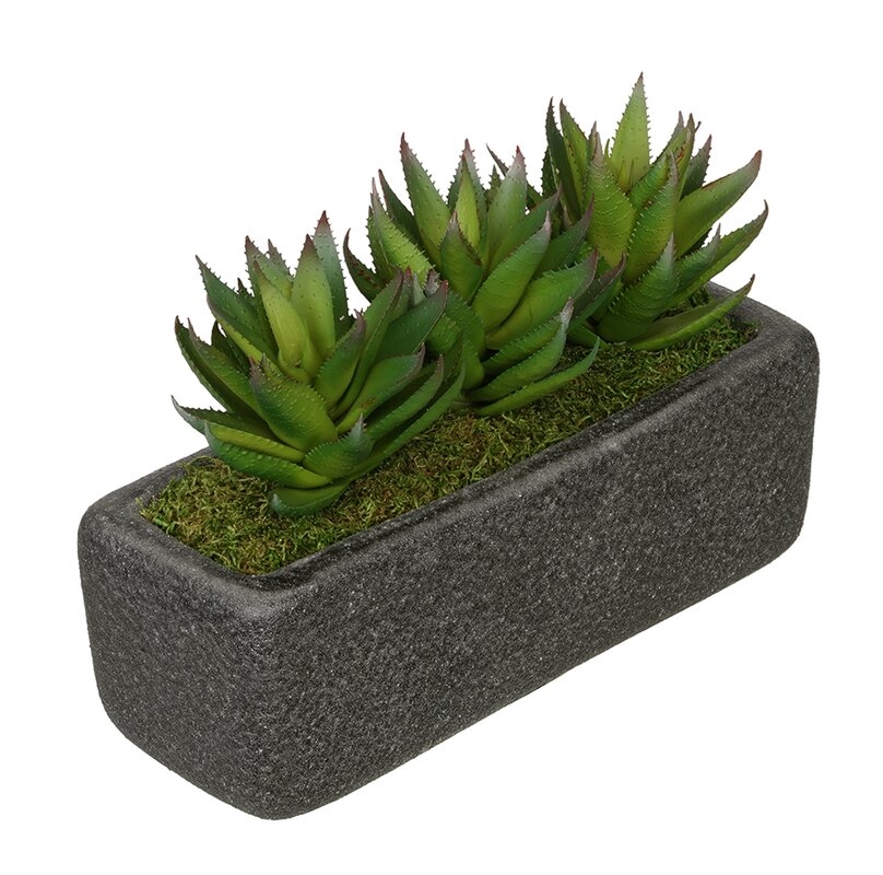 Artificial Green Aloe Plant in Decorative Vase - Image 1