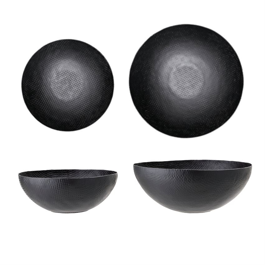 Embossed Aluminum Bowls, Matte Black, Set of 2 - Image 1