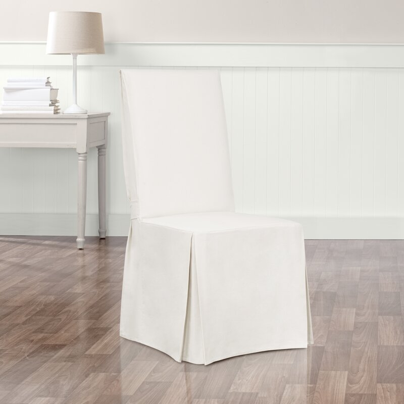 Essential Twill Box Cushion Dining Chair Slipcover / White - Image 1