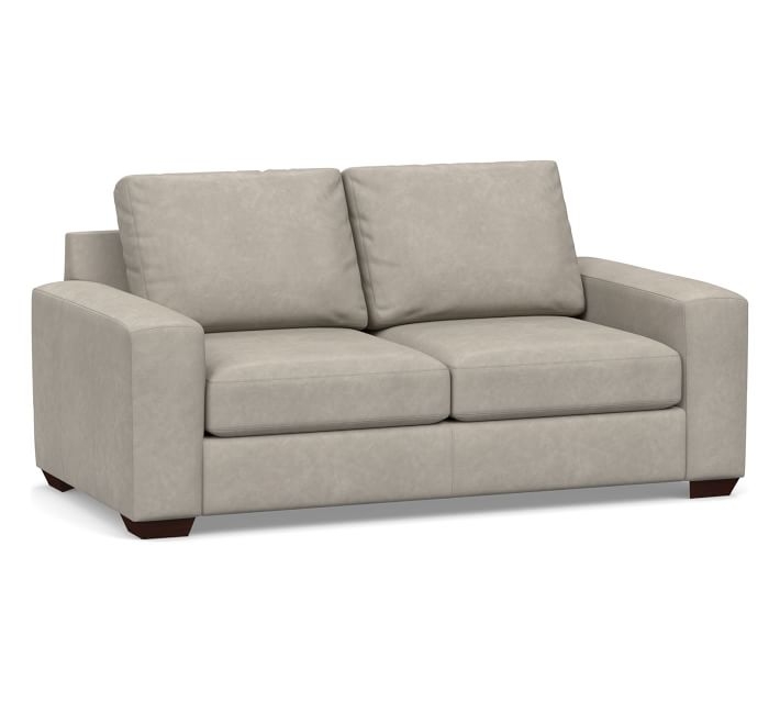 Big Sur Square Arm Leather Loveseat 76", Down Blend Wrapped Cushions, Statesville Pebble - Image 0