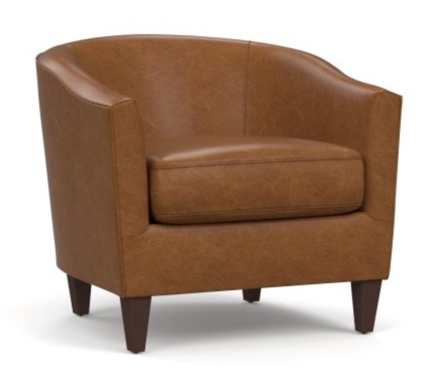 Harlow Leather Armchair without Nailheads, Polyester Wrapped Cushions, Signature Maple - Image 0