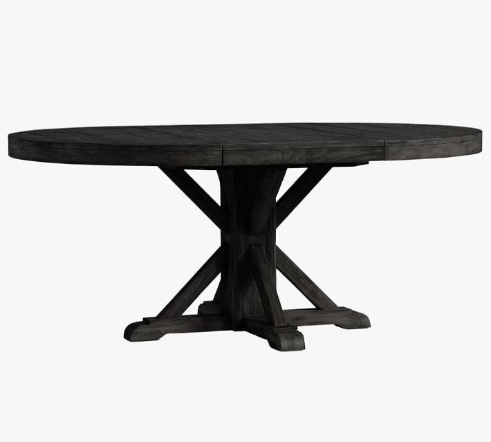 Benchwright Round Pedestal Extending Dining Table, Blackened Oak, 48"-72"L - Image 4