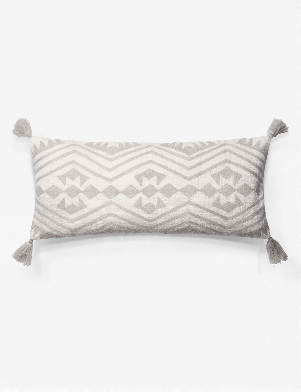 MARIN LUMBAR PILLOW, WHITE AND GRAY -- Down Feather Filled 27"x12" - Image 0
