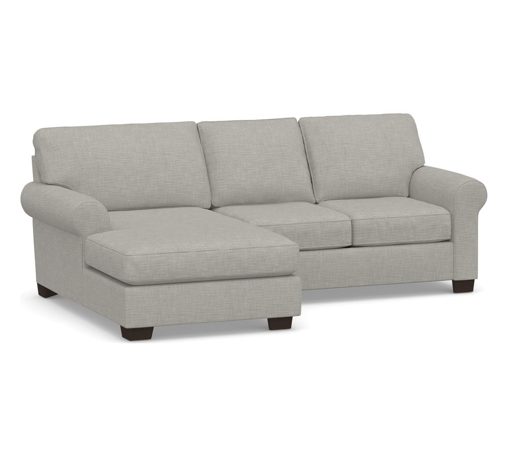 Buchanan Roll Arm Upholstered Right Arm Loveseat with Chaise Sectional, Polyester Wrapped Cushions, Premium Performance Basketweave Light Gray - Image 0