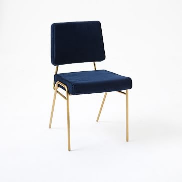 Wire Frame Dining Chair, Performance Velvet, Ink Blue, Antique Brass - Image 0