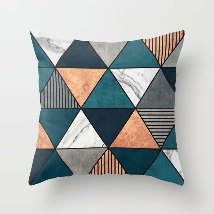 Copper Marble Concrete Triangles Throw Pillow - Image 0