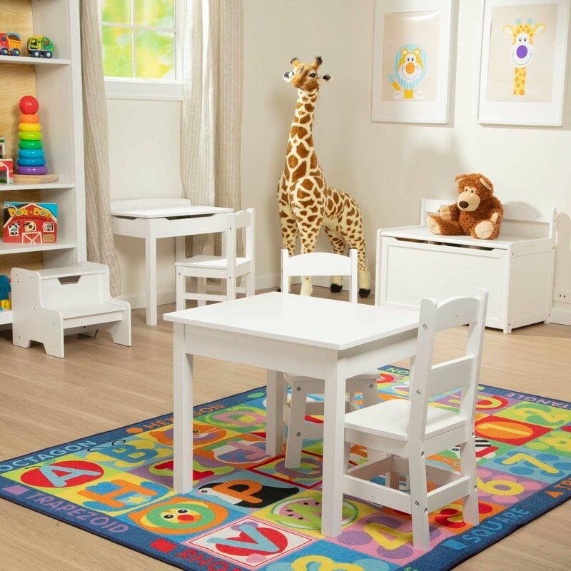 Melissa & Doug Kids 3 Piece Writing Table and Chair Set in White - Image 3