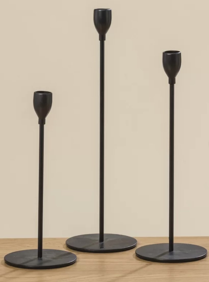 3 Piece Tulip Top Metal Candlestick Holder Set- Black (Back in stock Feb 2021) - Image 0
