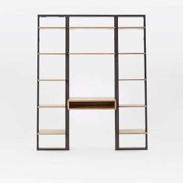 Ladder Shelf Storage Desk Set 1, Wall Desk + 2 Narrow Shelves, Sand/Stone - Image 3