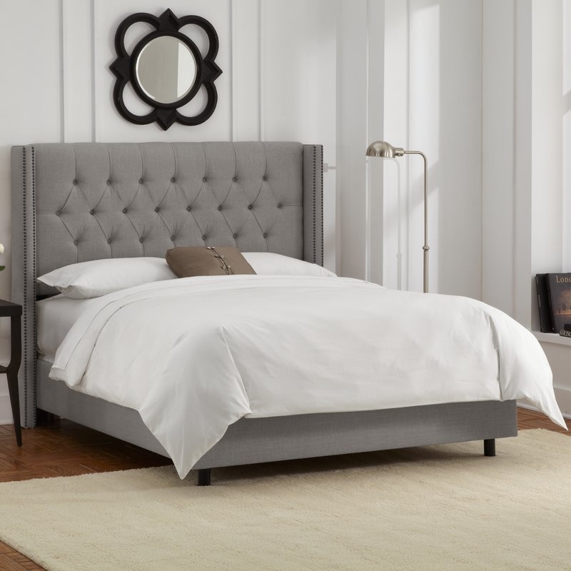 Davina Upholstered Panel Bed - Queen - Gray - Image 1