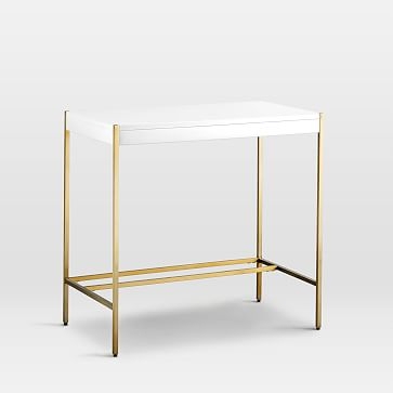 Zane Mini Desk, White Lacquer/Antique Brass - Image 3