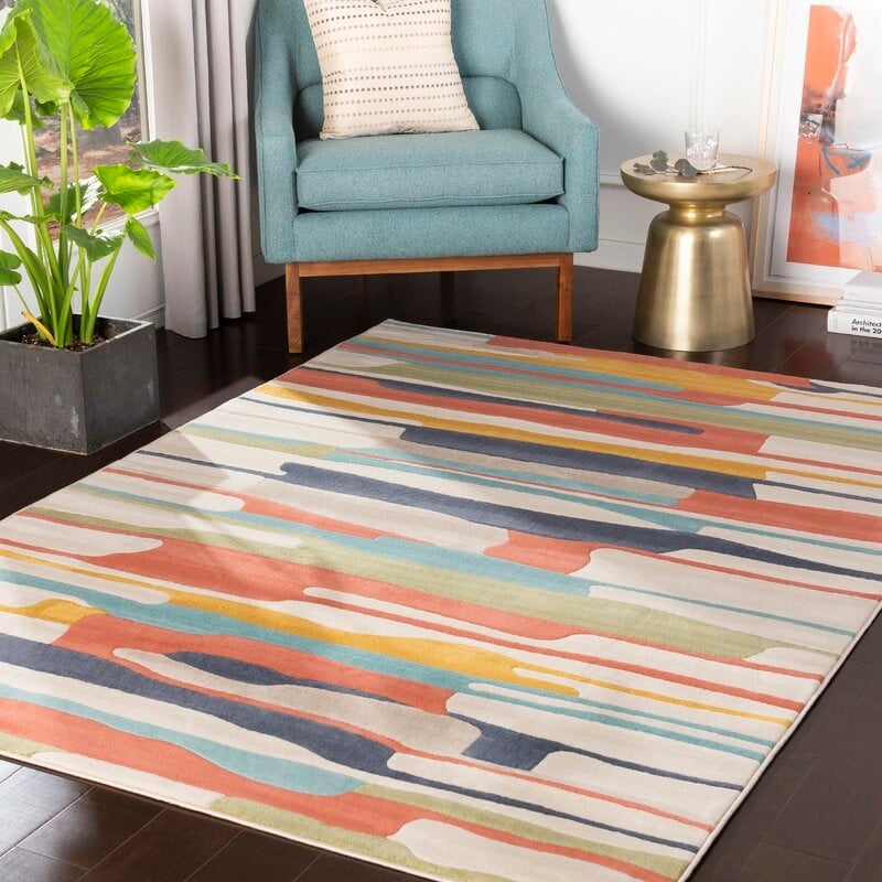 Dimond Striped Beige/Green Area Rug - Image 1