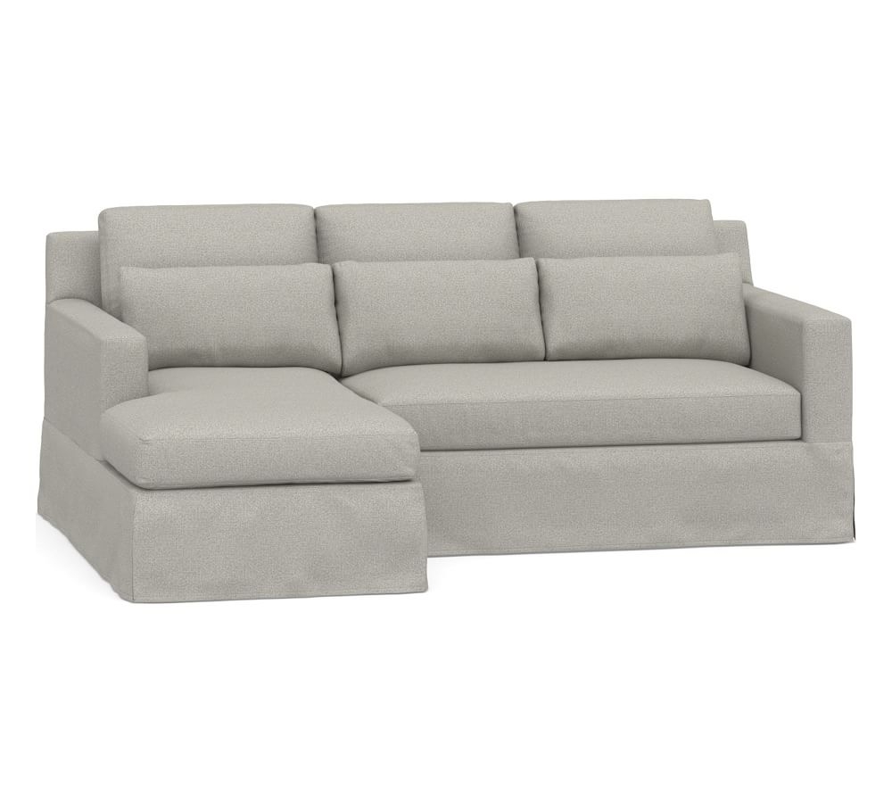 York Square Arm Slipcovered Deep Seat Right Arm Sofa with Chaise Sectional, Bench Cushion, Down Blend Wrapped Cushions, Performance Boucle Pebble - Image 0