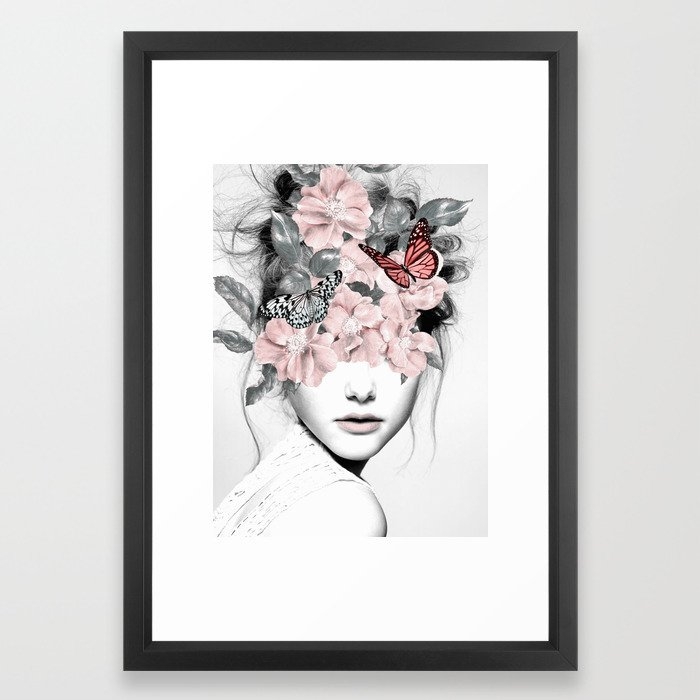 WOMAN WITH FLOWERS 10 Framed Art Print-Vector Black: 15 x 21 - Image 0