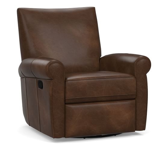 Grayson Leather Swivel Recliner, Polyester Wrapped Cushions, Vintage Cocoa - Image 0