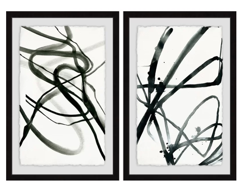 'Toxic Lines Diptych' - 2 Piece Picture Frame Print Set on Paper, Black/White - Image 0