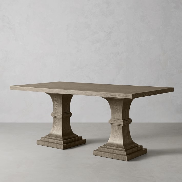 Double Pedestal Rectangular Dining Table, 72", Grey - Image 2