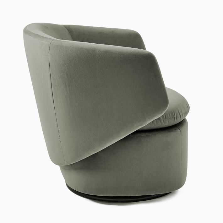 Crescent Swivel Chair, Distressed Velvet, Green Spruce, Concealed Support - Image 2