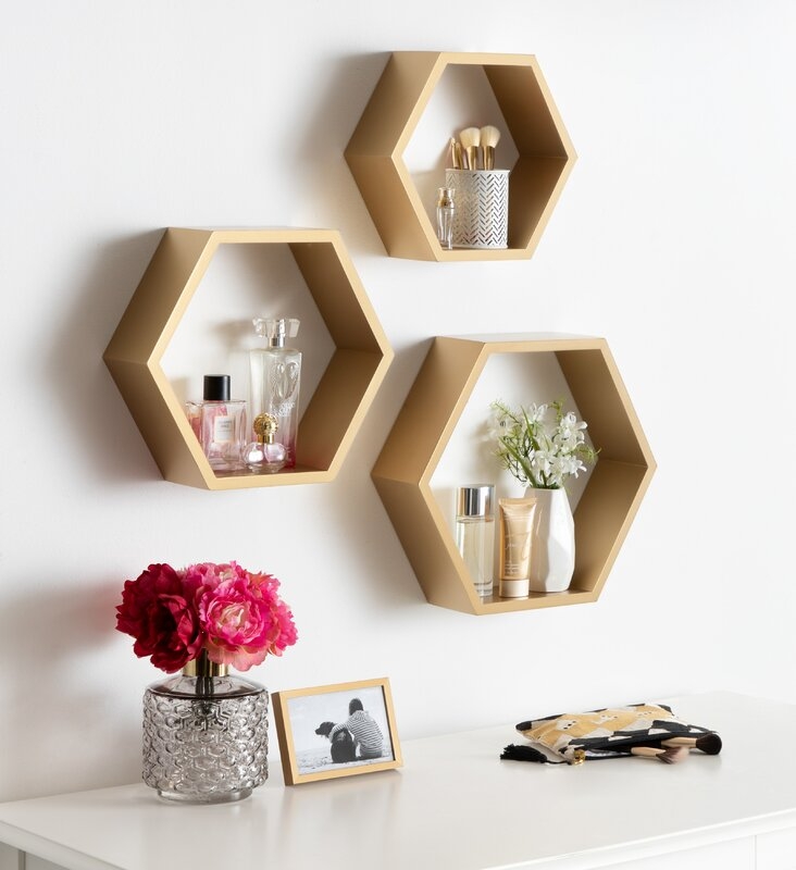 Maebry Hexagon Wood 3 Piece Wall Shelf Set - Image 3