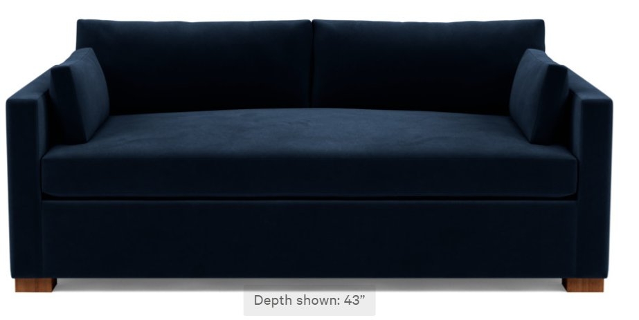 CHARLY Fabric Sofa, Navy, Oiled Walnut legs, 87"wide, bench cushion, 43"deep - Image 0