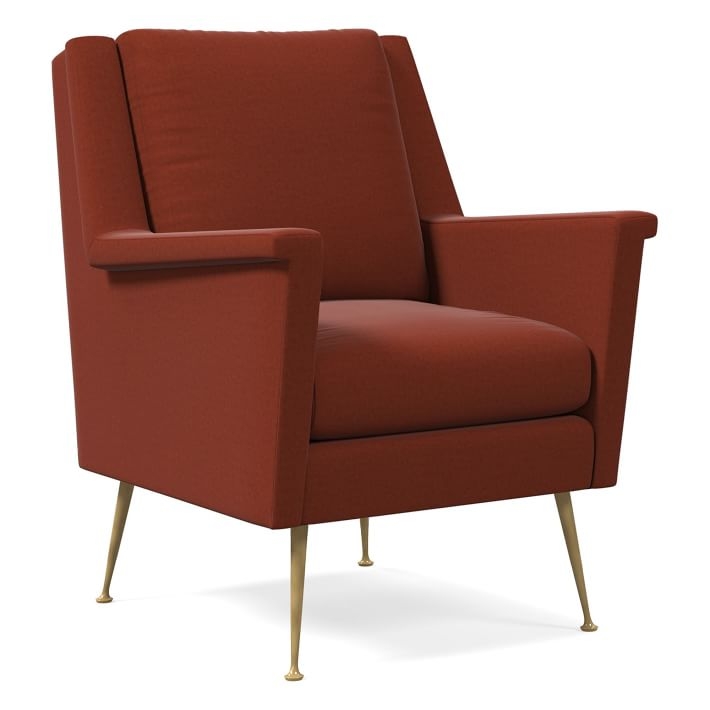 Carlo Mid-Century Chair, Poly, Distressed Velvet, Rust, Brass - Image 0